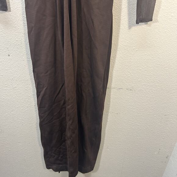 Vtg Tadashi Shoji Brown Long Mesh Sheer Sleeves Dress Formal Evening Gown SZ L - Picture 10 of 16